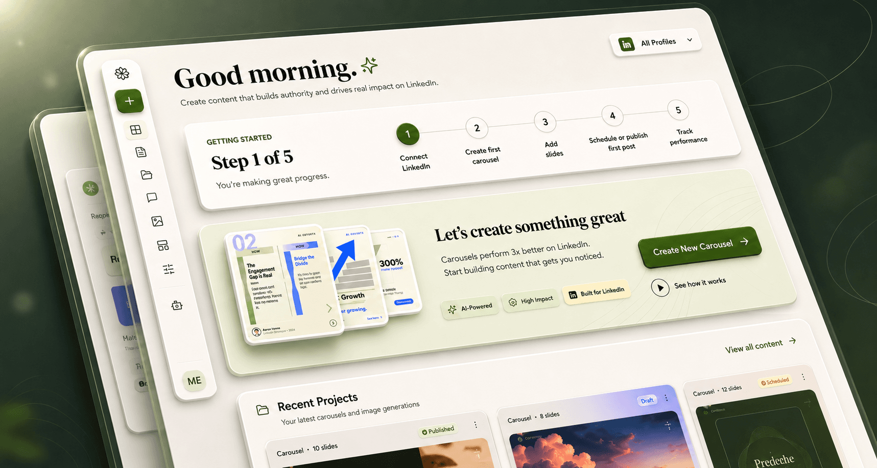 VERSO workspace for LinkedIn content creation, scheduling, and publishing